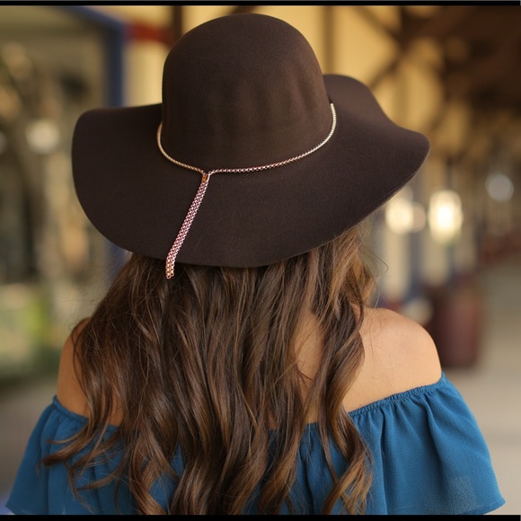 Brown Chain Detail Felt Fall Hat - Picture 3 of 5